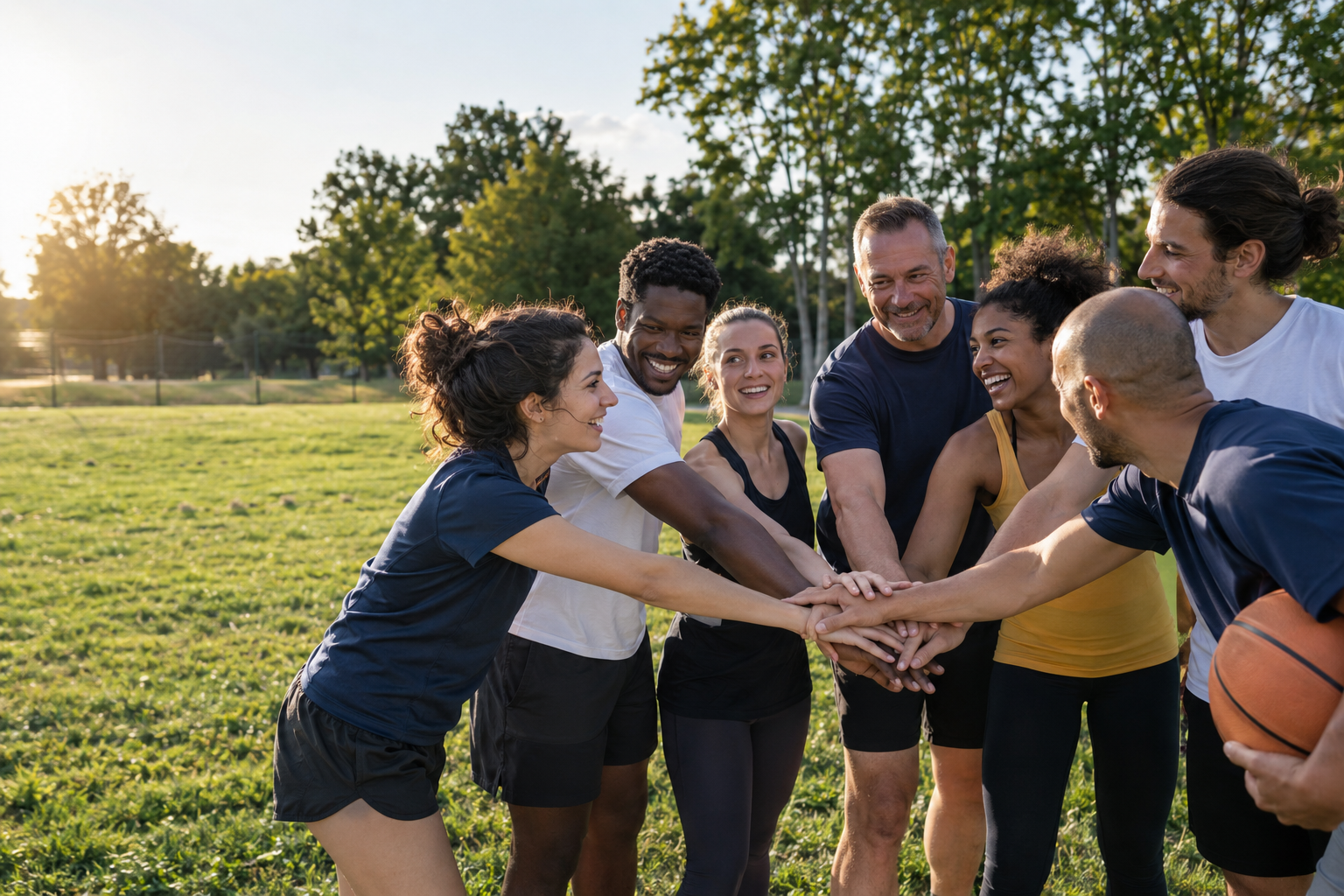 Illustration de personnes réunies en équipe sur un terrain de sport